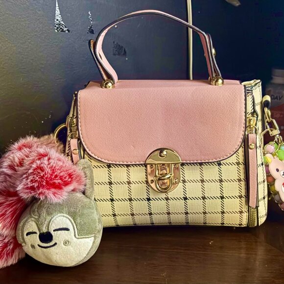 Neiman Marcus Plaid Twist Lock Pink Bear Purse - Picture 1 of 5